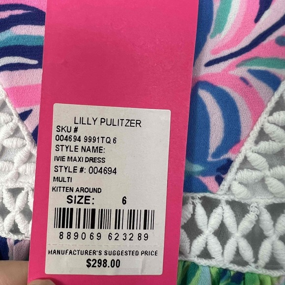 Lilly Pulitzer 6 Ivie Maxi Dress Kitten Around Fit & Flare Flutter Sleeve Lace - Picture 9 of 12